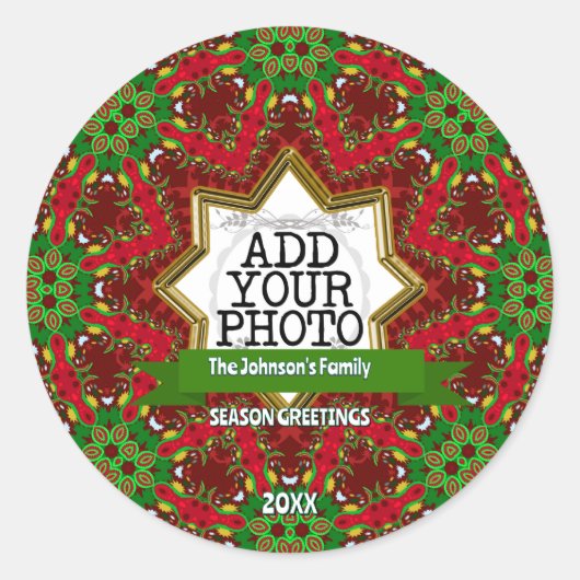 Familienurlaub Foto Rotes Grün Runder Aufkleber (Vorderseite)