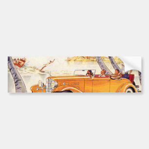 Familienurlaub im Oldtimer-Cabrio Autoaufkleber