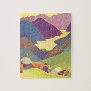 Familienurlaub im Retro-Stil, Picknick in den Berg Puzzle