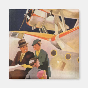 Familienurlaub im Vintage-Stil mit Wasserflugzeug  Magnet