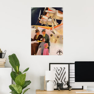 Familienurlaub im Vintage-Stil mit Wasserflugzeug Poster