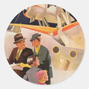 Familienurlaub im Vintage-Stil mit Wasserflugzeug  Runder Aufkleber