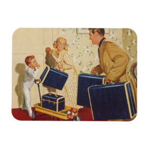 Familienurlaub im Vintage-Stil, Vater, Kinder und  Magnet