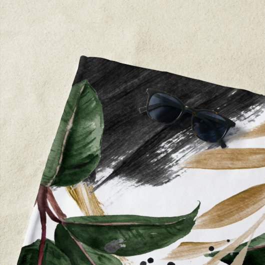 Familienurlaub in Tropenblättern und Gold elegant Strandtuch (Beispiel)