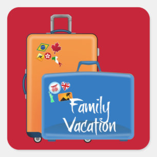 Familienurlaub, Koffer bereit, Quadratischer Aufkleber