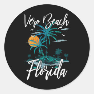 Familienurlaub Retro Sunset Florida Vero Beach Runder Aufkleber