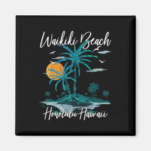 Familienurlaub Retro Sunset Honolulu Hawaii Waiki Magnet