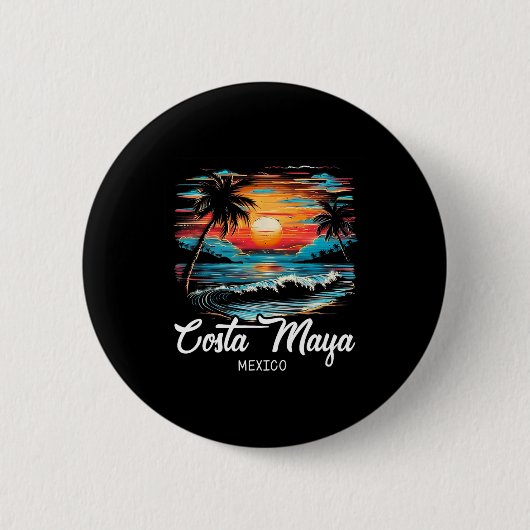Familienurlaub Retro Sunset Mexiko Costa Maya Button (Vorderseite)