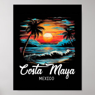 Familienurlaub Retro Sunset Mexiko Costa Maya Poster
