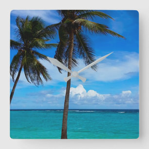 Familienurlaub Strandurlaub Guadeloupe Karibik Quadratische Wanduhr