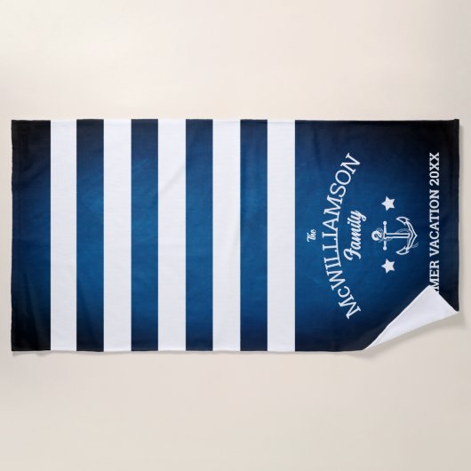 Familienveranstaltung für Navy Blue Nautic Strandtuch (Vorderseite)