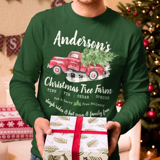 Familienvintage Weihnachtsbaum Truck Long Sleeve T-Shirt