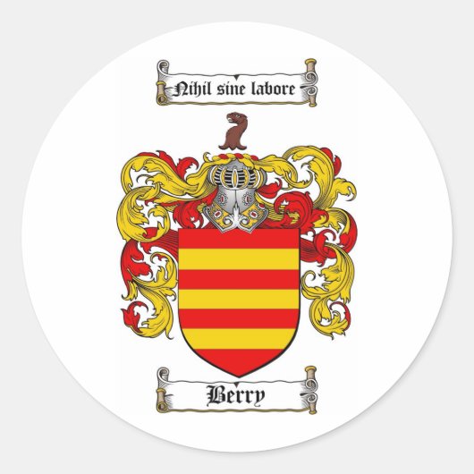 FAMILIENWAPPEN BERRY - WALDBÜCHER RUNDER AUFKLEBER (Vorderseite)