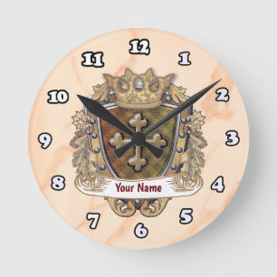 Familienwappen Crown Shield Nachname Runde Wanduhr
