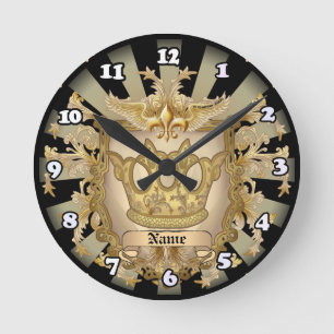 Familienwappen Crown Shield Nachname Runde Wanduhr