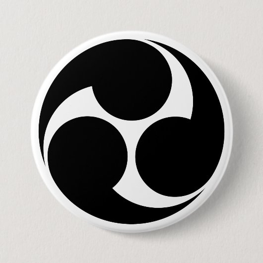 [Familienwappen] Links drehendes Mitsu-domoe Button (Vorderseite)