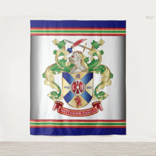 Familienwappen-Ritter-Schild-Drachenschwert Wandteppich