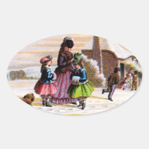 Familienweihnachten Ovaler Aufkleber