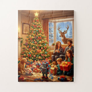 Familienweihnachtsmorgen-Szene Puzzle