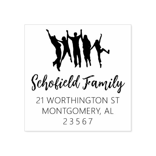 FAMILLIEN RÜCKSENDEADRESSE JUMP RUBBER BRIEFMARKE GUMMISTEMPEL (Prägung)