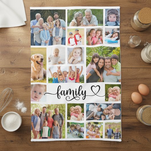 Family 19 Photo Collage Custom Color Geschirrtuch