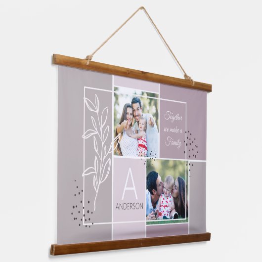 FAMILY 2 Foto Collage Script Modernes Zitat Wandteppich Mit Holzrahmen (Gewinkelt)
