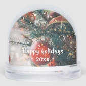 Family 2 Photos Happy Holidays Keepsake Custom Schneekugeln (Rückseite)