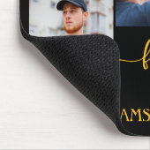 family 3 photo collage black gold script magnet mousepad (Ecke)