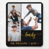 family 3 photo collage black gold script magnet mousepad (Vorne)
