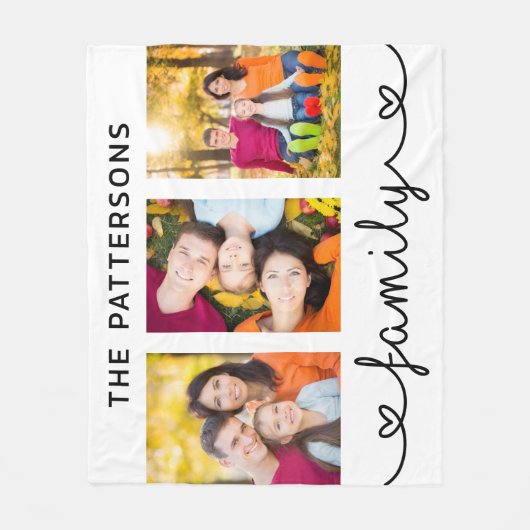 Family 3 Photo Template Personalized Script Fleecedecke (Vorderseite)