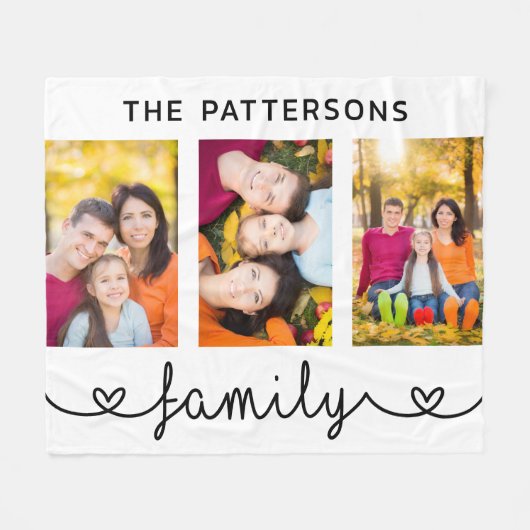 Family 3 Photo Template Personalized Script Fleecedecke (Vorderseite (Horizontal))