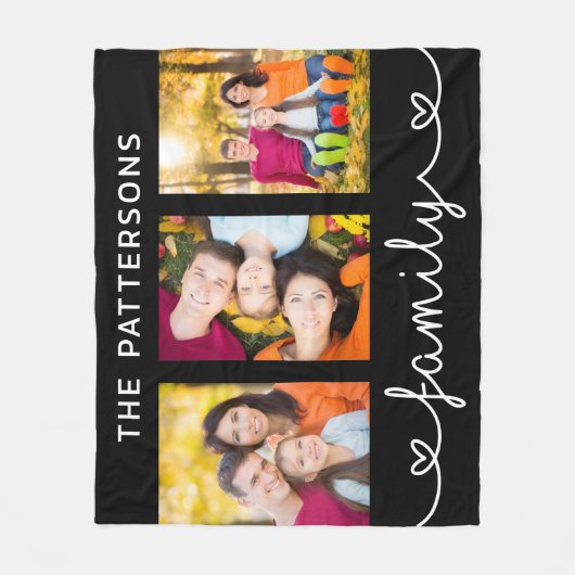 Family 3 Photo Template Personalized Script Fleecedecke (Vorderseite)
