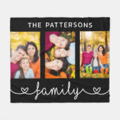 Family 3 Photo Template Personalized Script Fleecedecke (Vorderseite (Horizontal))