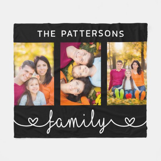 Family 3 Photo Template Personalized Script Fleecedecke (Vorderseite (Horizontal))