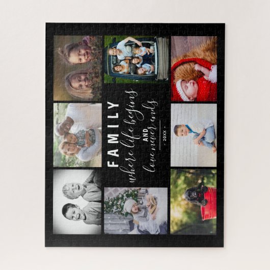 Family 8 Photo Collage Saying Script Black Puzzle (Vertikal)
