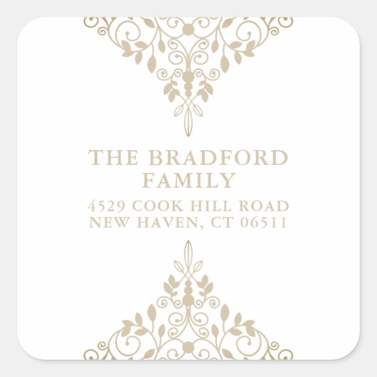 Family Address Classic Elegantes Ornament Quadratischer Aufkleber (Vorderseite)
