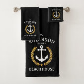 Family Beach House Anchor Gold Laurel Star Black Badhandtuch Set (Insitu)