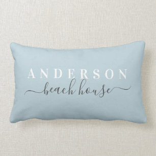 Family Beach House Blue Lumbar Pillow / Nachname Lendenkissen