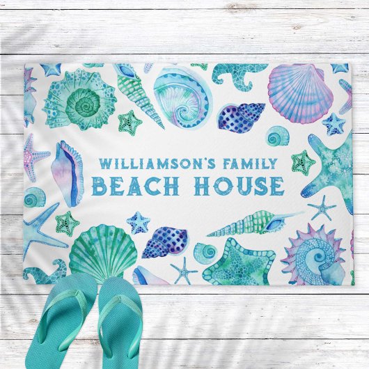 Family Beach House Blue Summer Muscheln Fußmatte