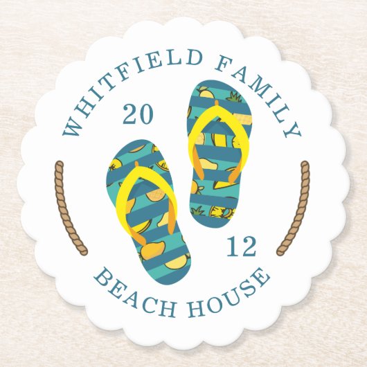 Family Beach House Custom Summer Flip Flops Untersetzer (Vorderseite)