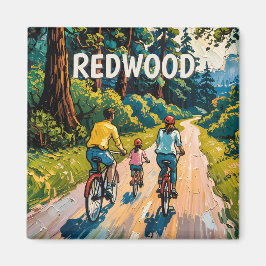 Family Bike Ride in Redwood National Park Colorful Magnet