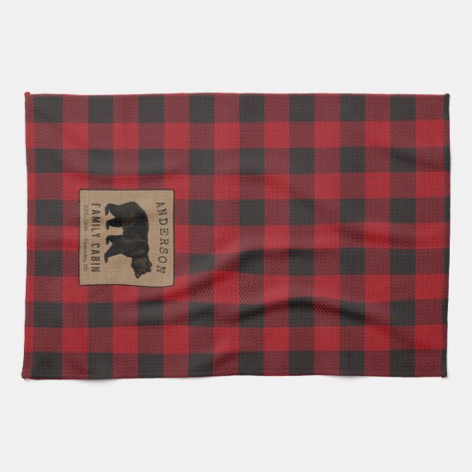 Family Cabin Bear Red Buffalo Kariert Burlap Geschirrtuch (Horizontal)