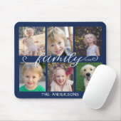 Family Calligraphy Navy Blue 6 Foto Collage Mousepad (Mit Mouse)
