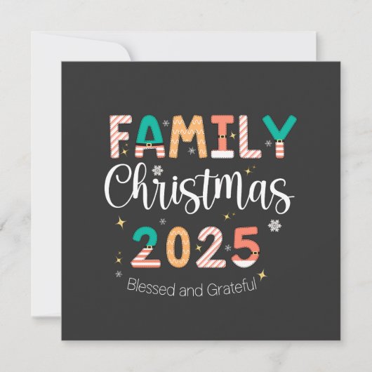 Family Christmas 2025 Blessed and Grateful Einladung (Vorderseite)