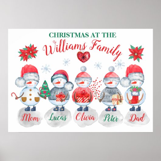 Family Christmas art Watercolor snowmen Poster (Vorne)
