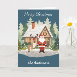 Family Christmas Card - Santa & Reindeer Karte