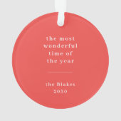 Family Christmas Modern Stylish Orange Red Foto Ornament (Rückseite)