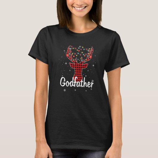 Family Christmas Pajamas Buffalo Plaid Deer Lights T-Shirt (Vorderseite)