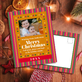 Family Christmas Stripe Photo Holiday Postcard Feiertagspostkarte