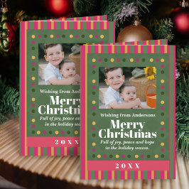 Family Christmas Stripes Photo Holiday Postcard Karte